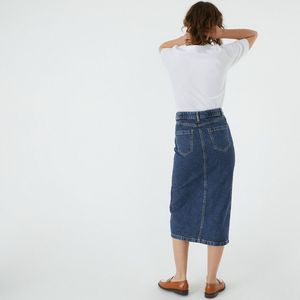 Lange rechte rok in denim LA REDOUTE COLLECTIONS. Katoen materiaal. Maten 36 FR - 34 EU. Blauw kleur