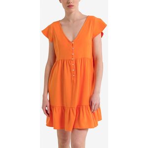 Korte jurk met korte mouwen ONLY. Viscose materiaal. Maten XS. Oranje kleur