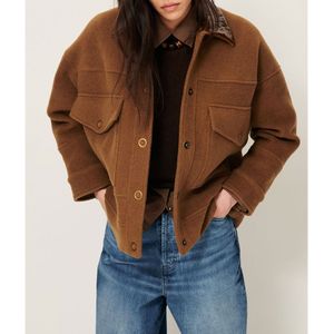 Korte jas van wolmix, EDFINLAY SESSUN. Wol materiaal. Maten XS. Kastanje kleur