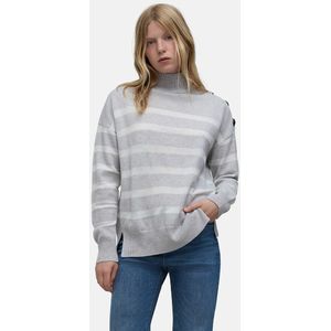 IKKS - Trui - Gestreept Grijs Wit - Wol - Opstaande Kraag