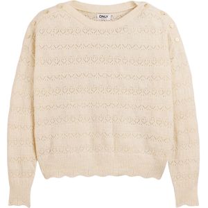 ONLY - Fijn Tricot - Lichtbeige - Polyester - Lange Mouwen - Ronde Hals
