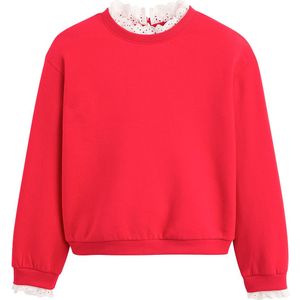 Sweater in molton, details in Engels kant LA REDOUTE COLLECTIONS. Geruwd molton materiaal. Maten 12 jaar - 150 cm. Rood kleur