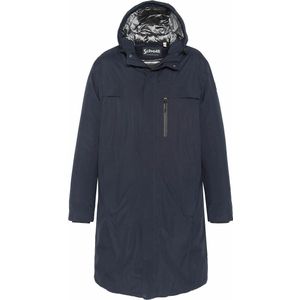 SCHOTT - Lange Parka - Marineblauw - Polyester - Halflang met Opstaande Kraag