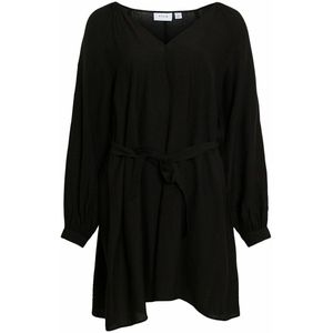 VILA - Korte Jurk - Zwart - Viscose - Met Riem en Zilverkleurige Knopen