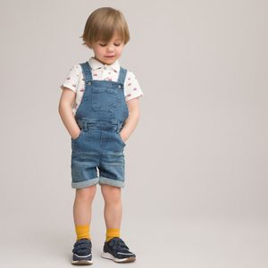 Korte salopette in bedrukt jeans LA REDOUTE COLLECTIONS. Katoen materiaal. Maten 2 jaar - 86 cm. Blauw kleur