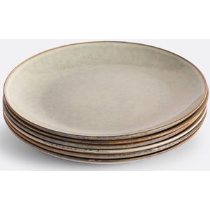 Omora - Set van 6 Platte Borden - Aardewerk - Beige Kleur