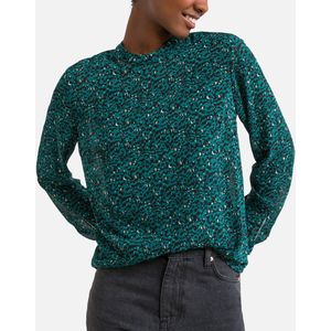 Blouse met opstaande kraag, lange mouwen, bedrukt ONLY. Polyester materiaal. Maten L. Groen kleur