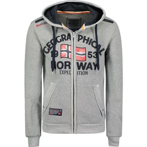 Zip-up hoodie, groot logo GEOGRAPHICAL NORWAY. Polyester materiaal. Maten 3XL. Grijs kleur