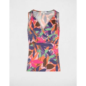 Tank top met bloemenprint MORGAN. Polyester materiaal. Maten XL. Kastanje kleur