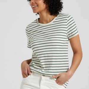 Gestreept recht T-shirt in fijn jersey PETIT BATEAU. Katoen materiaal. Maten XS. Beige kleur