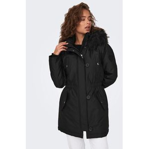 Parka met kap ONLY. Polyester materiaal. Maten XS. Zwart kleur