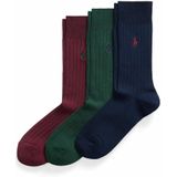POLO RALPH LAUREN - Set van 3 Paar Geribde Kousen - Rood - Katoen