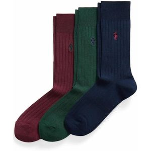 POLO RALPH LAUREN - Set van 3 Paar Geribde Kousen - Rood - Katoen