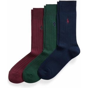 POLO RALPH LAUREN - Set van 3 Paar Geribde Kousen - Rood - Katoen