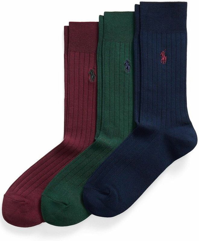 POLO RALPH LAUREN - Set van 3 Paar Geribde Kousen - Rood - Katoen