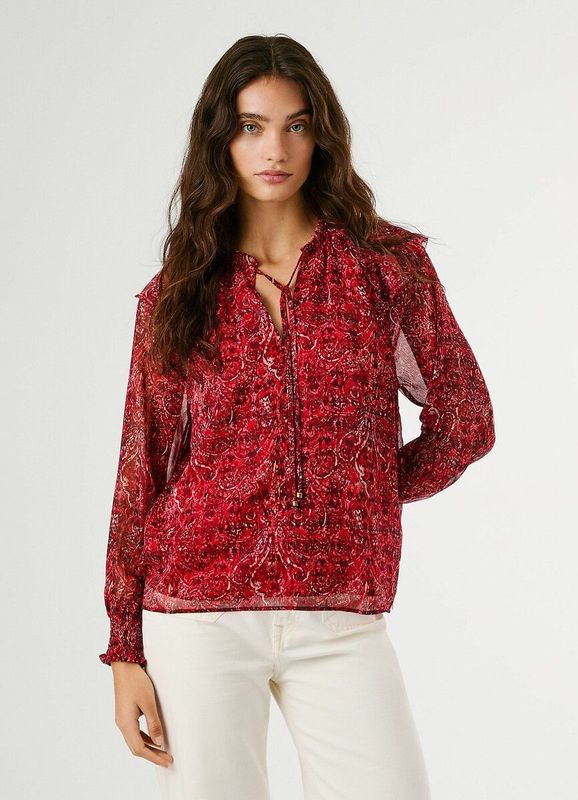 Pepe Jeans - PL3051270 - Blouse - Rood - Casual - Katoen - Lange Mouwen