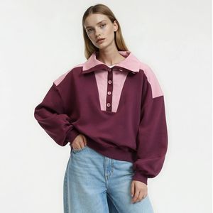 Sweatshirt met schipperskraag en knoopsluiting LA REDOUTE COLLECTIONS. Katoen materiaal. Maten XS. Rood kleur