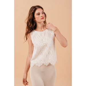 Blouse in kant zonder mouwen Mimosa GRACE AND MILA. Katoen materiaal. Maten M. Beige kleur