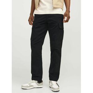 Cargo broek aangetrokken onderaan JACK & JONES. Katoen materiaal. Maten W31 - Lengte 32. Zwart kleur