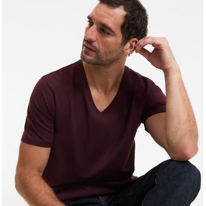 LA REDOUTE COLLECTIONS - T-shirt - Bordeaux - Katoen - V-hals - Korte Mouwen