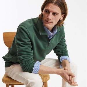 LA REDOUTE COLLECTIONS - Sweater - Groen - Katoen - Rits en Schipperskraag