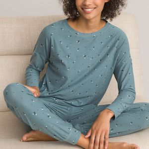 Pyjama met lange mouwen in gerecycled polyester tricot LA REDOUTE COLLECTIONS. Polyester materiaal. Maten 46/48 FR - 44/46 EU. Multicolor kleur