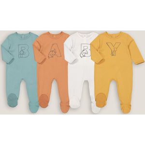 Set van 4 pyjama's met voetjes, letterprint LA REDOUTE COLLECTIONS. Katoen materiaal. Maten 3 jaar - 94 cm. Blauw kleur