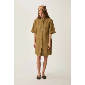 Korte linnen jurk met overhemdkraag ROBINSON DES PETITS HAUTS. Katoen materiaal. Maten 1(S). Groen kleur