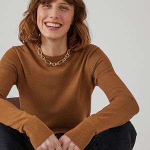 Basic trui, lange mouwen LA REDOUTE COLLECTIONS. Viscose materiaal. Maten XS. Kastanje kleur