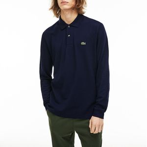 Rechte polo met lange mouwen, piquétricot LACOSTE. Katoen materiaal. Maten M. Blauw kleur