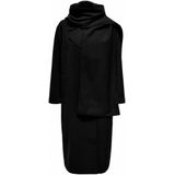 ONLY - Lange Jas - Zwart - Polyester - Maxi Lang - Met Reverskraag en Sjaal