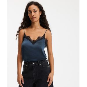 LA REDOUTE COLLECTIONS - V-hals - Satijnen Hemdje - Nachtblauw - Kanten Detail