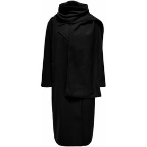ONLY - Lange Jas - Zwart - Polyester - Maxi Lang - Met Reverskraag en Sjaal