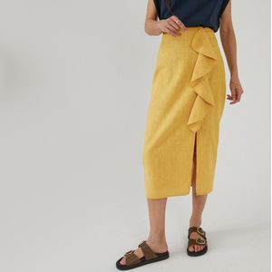 LA REDOUTE COLLECTIONS - Rechte Rok - Midi Lengte - Mosterdgeel - Katoen