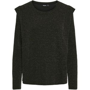 PIECES - T-shirt - Zwart/Gold - Polyester - Lange Mouwen - Ronde Hals