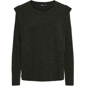 PIECES - T-shirt - Zwart/Gold - Polyester - Lange Mouwen - Ronde Hals