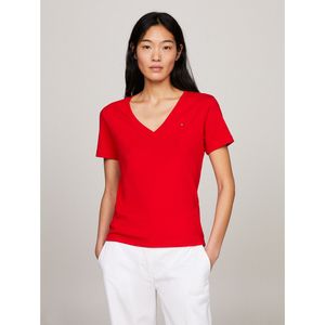 Slim T-shirt met V-hals en korte mouwen TOMMY HILFIGER. Katoen materiaal. Maten L. Rood kleur