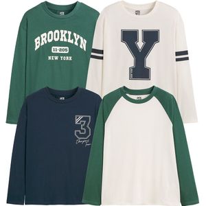 Set van 4 T-shirts, lange mouwen, campus spirit LA REDOUTE COLLECTIONS. Jersey materiaal. Maten 12 jaar - 150 cm. Blauw kleur