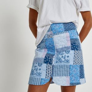 Mini-rok, patchwork print LA REDOUTE COLLECTIONS. Katoen materiaal. Maten 34 FR - 32 EU. Blauw kleur