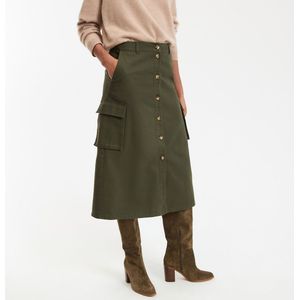 Katoenen wijd uitlopende rok, knoopsluiting voor LA REDOUTE COLLECTIONS. Katoen materiaal. Maten 34 FR - 32 EU. Groen kleur