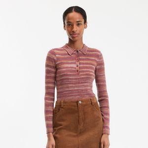 LA REDOUTE COLLECTIONS - Trui - Rood - Fijn Ribtricot - Lange Mouwen - Polokraag met Knoopsluiting