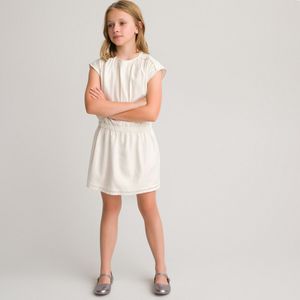 Gestreepte jurk met korte mouwen LA REDOUTE COLLECTIONS. Katoen materiaal. Maten 7 jaar - 120 cm. Beige kleur