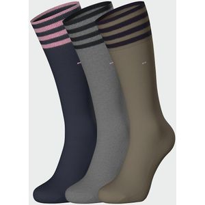 EDEN PARK - Set van 3 Paar Gestreepte Kniekousen - Blauw - Katoen