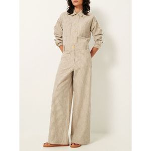 SESSUN - MANHATTI - Wijde Broek - Gestreept - Beige - Linnen en Katoen