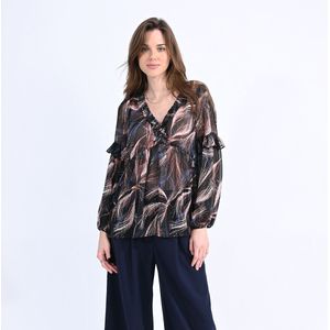 Bedrukte blouse  met volants MOLLY BRACKEN. Polyester materiaal. Maten XS. Zwart kleur