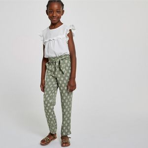 Soepele rechte broek, bloemmotief LA REDOUTE COLLECTIONS. Viscose materiaal. Maten 10 jaar - 138 cm. Groen kleur