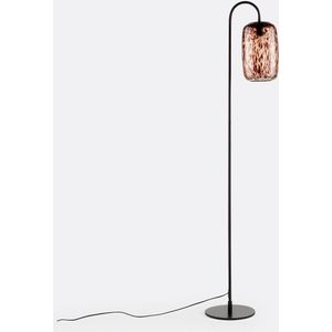 Toleco - Vloerlamp - Kastanje Kleur - Metaal en Amber Glas