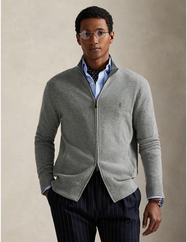 Polo Ralph Lauren - Geborduurde Logo Wollen Trui met Rits - Grijs - Heren