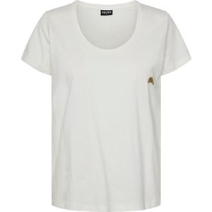 T-shirt met geborduurd motief, ronde hals PIECES. Katoen materiaal. Maten S. Wit kleur