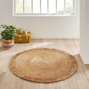 Rond vloerkleed in jute met franjes, Aftas LA REDOUTE INTERIEURS. Jute materiaal. Maten diameter 200 cm. Beige kleur